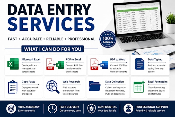data entry, excel, typing and PDF conversion