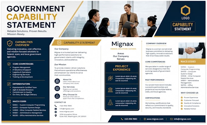 design a professional capability statement for government contracts and samgover