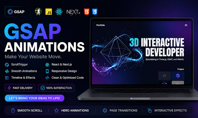 create premium gsap scroll animations for react nextjs HTML CSS website