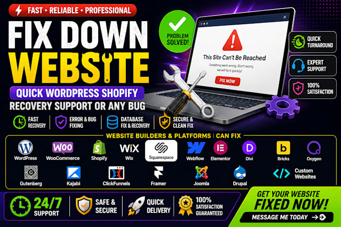 fix down website or database quick wordpress shopify recovery support or any bug