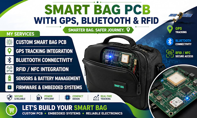 design custom smart bag pcb with gps, bluetooth and rfid