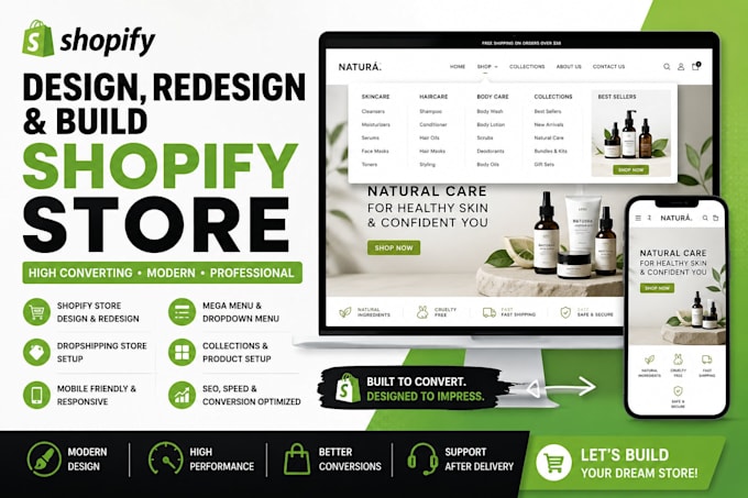 design, redesign your shopify store with custom navigation and layout