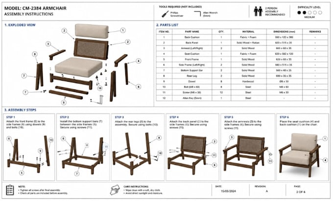 create product assembly instructions, guides and mechanical manual