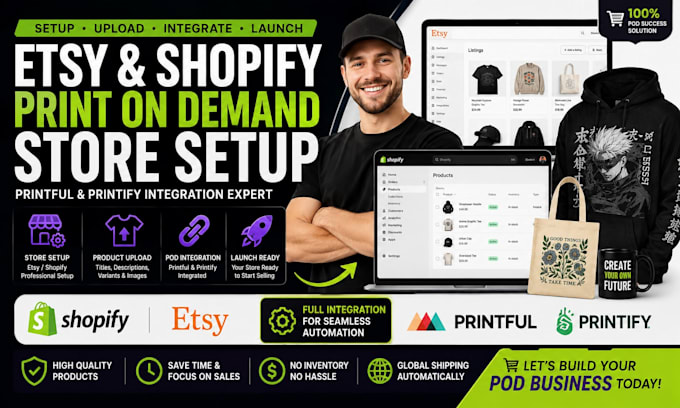 setup upload etsy shopify print on demand product  printful printify integration