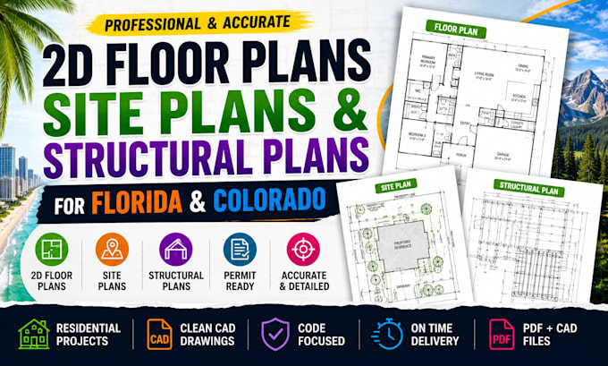 create 2d floor plans, site plans and structural plans for florida, colorado