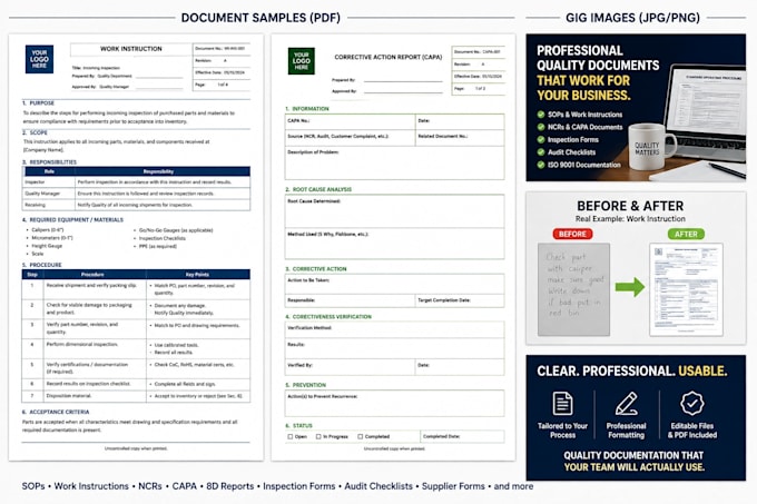 create iso 9001 sops, work instructions, ncrs and capas
