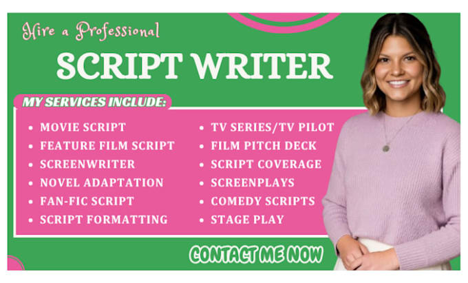 ghostwrite movie script, scriptwriting, feature film script, tv series, tv pilot