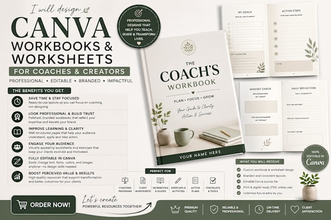 design professional canva workbooks and worksheets for coaches