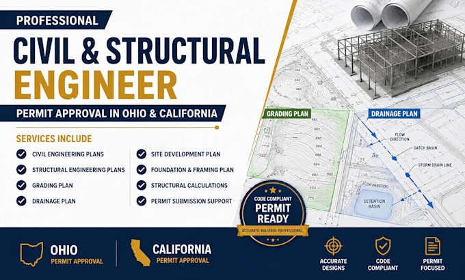 do civil and structural engineer for ohio, california permit approval