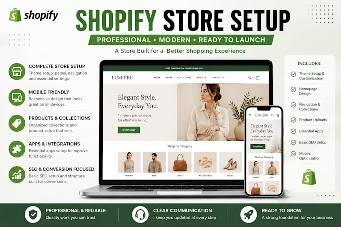 set up a professional shopify store ready to launch