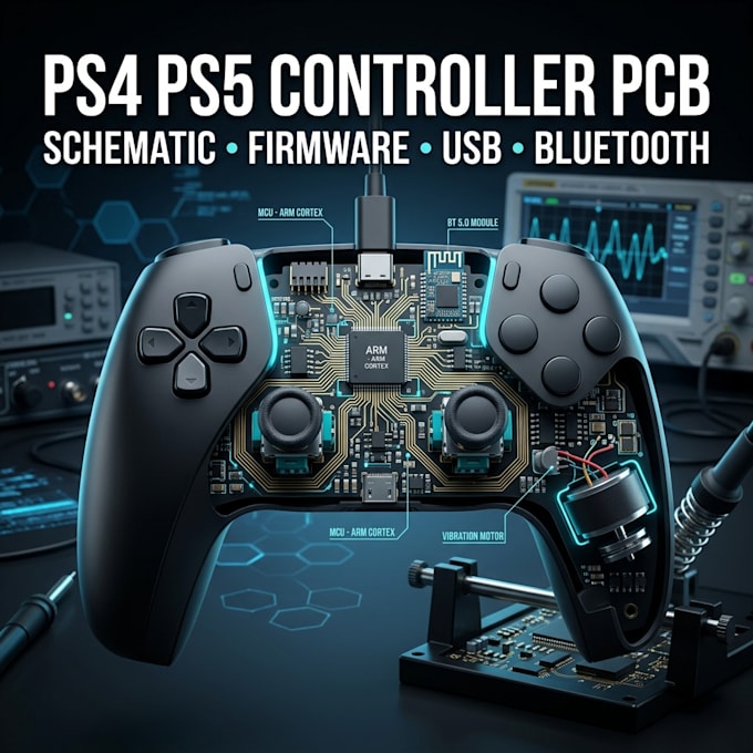 design ps4 ps5 game controller pcb, schematic and embedded firmware