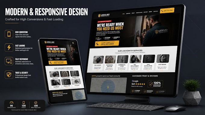 design a locksmith handyman website landing page with booking