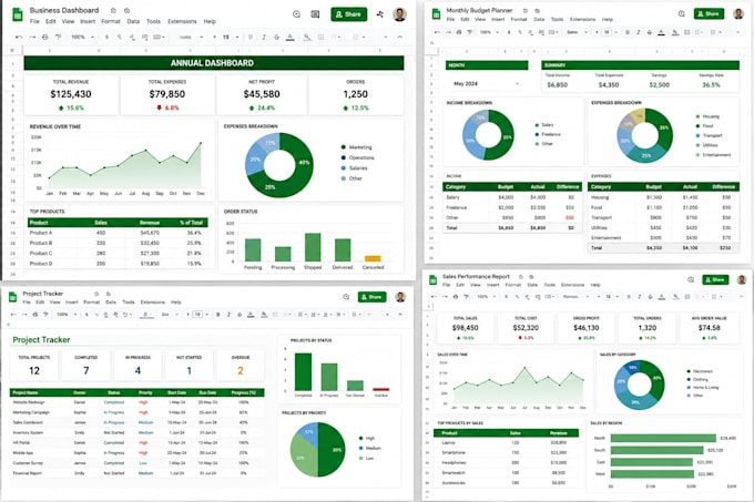 custom spreadsheets, automation, dashboards, formulas and business workflows