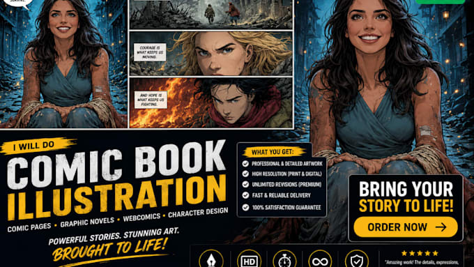 illustrate  comic book, comic illustration, graphic novel,