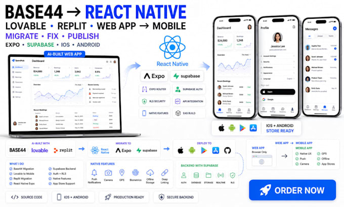 base44 lovable replit migration react native expo ios android app store supabase