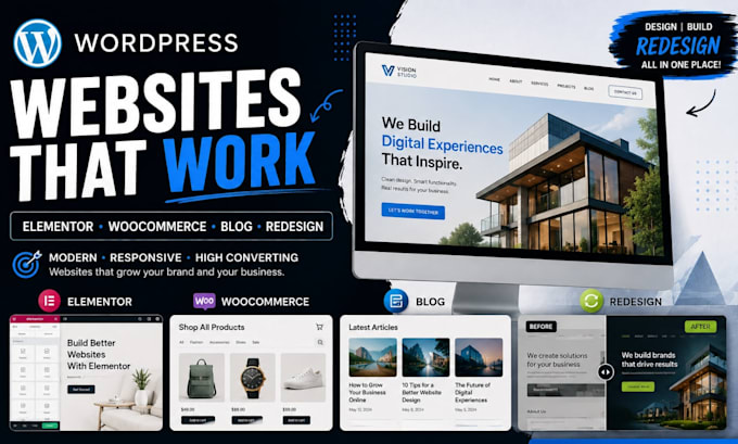 design wordpress website, elementor, woocommerce blog