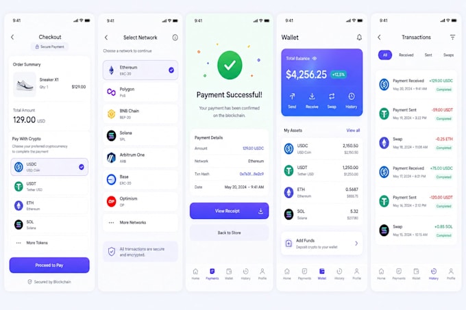 build crypto payment integration, web3 wallet, dapp, defi blockchain frontend