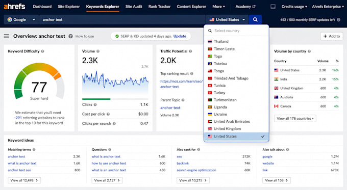 audit ahrefs organic traffic, serp rankings, keywords and competitor gaps data