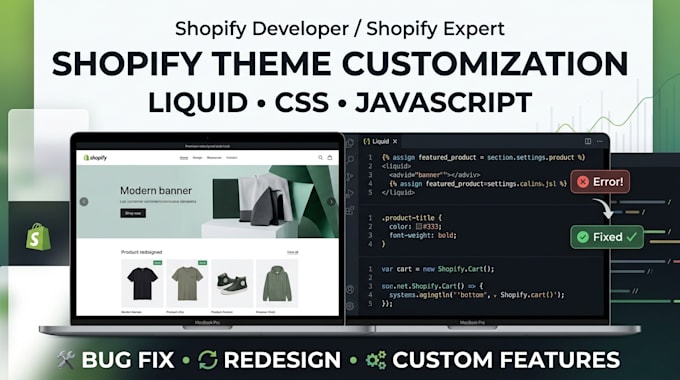 customize your shopify theme with liquid, CSS javascript shopify bugs fix expert