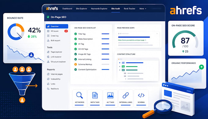 optimize meta title serp snippets, bounce rate and on page SEO with ahrefs web