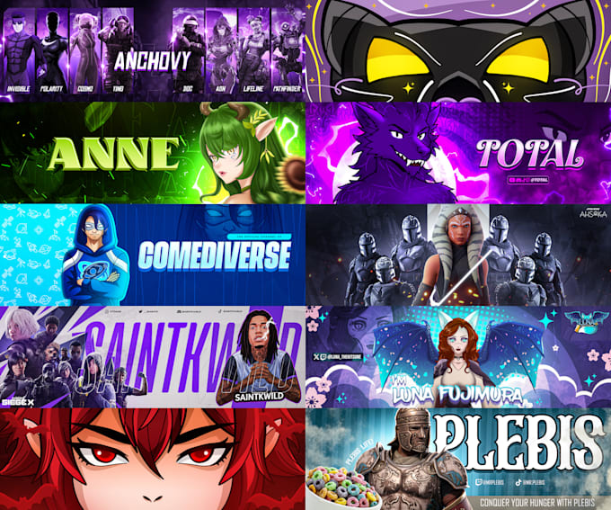 create anime vtuber pfp, banner and stream graphics