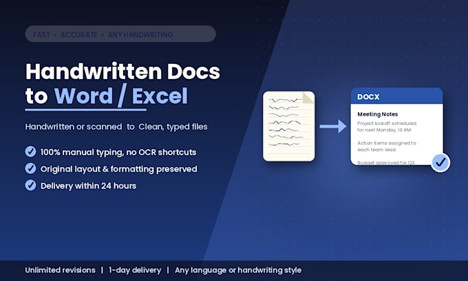 type handwritten documents into word or excel