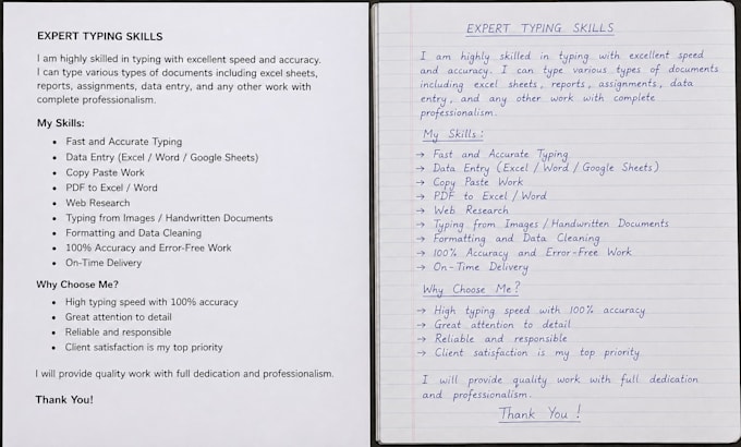 do handwritten assignments and typing work