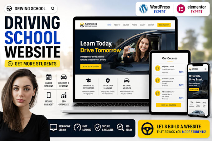 design a professional driving school website for driving instructors