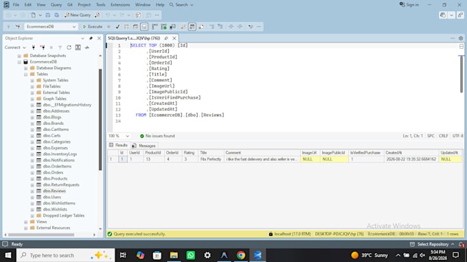 build a backend API using aspnet sql server or postgresql