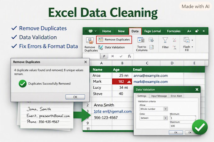 do excel data entry, data cleaning, and web reserch