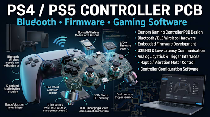 design ps4 ps5 controller pcb with bluetooth embedded firmware and software