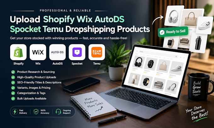 upload shopify wix autods spocket temu dropshipping products