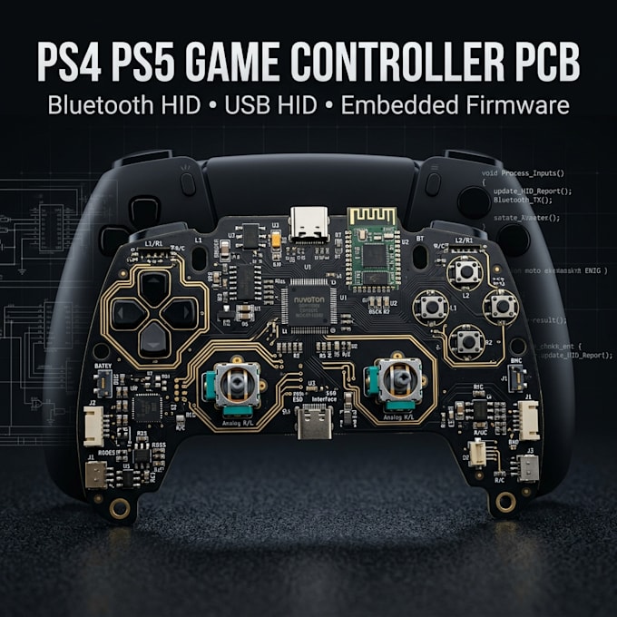 design ps4 ps5 game controller pcb, bluetooth hid, usb and embedded firmware