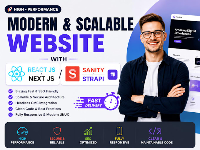 do modern react js next js sanity strapi headless cms website development