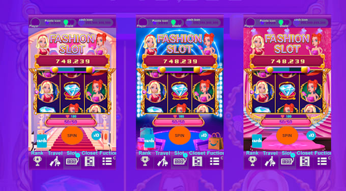 design stunning slots game UI graphics, animation and custom game icons