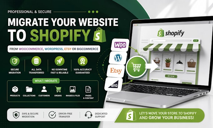 migrate your website to shopify from woocommerce wordpress esty or bigcommerce