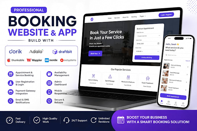 build dorik adalo draftbit thunkable wappler mendix outsystems booking website