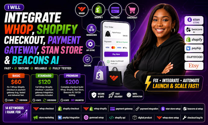integrate whop shopify checkout payment gateway stan store beacons ai