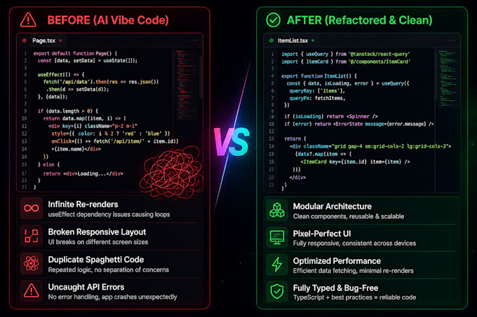 fix, clean up, and refactor your vibe coded website or app
