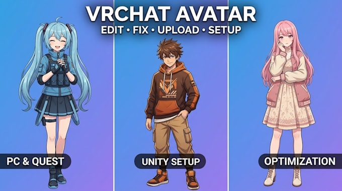 edit fix upload setup convert vrchat avatar quest PC unity optimization