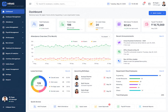 develop custom hrms employee management software