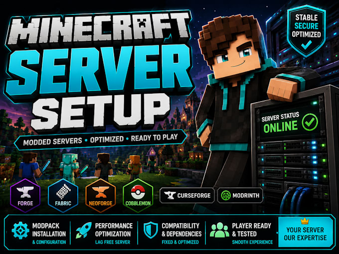 setup minecraft modded servers with forge, fabric, neoforge, mods, plugins fivem