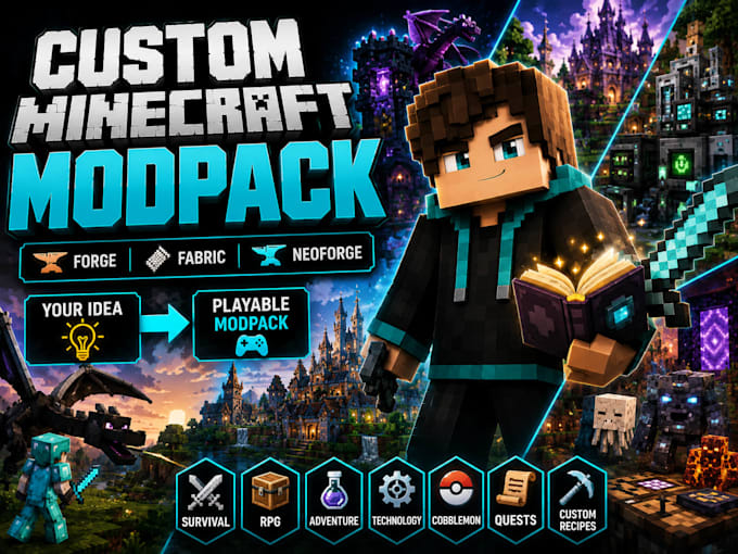 create custom minecraft modpacks with forge fabric, neoforge cobblemon and quest