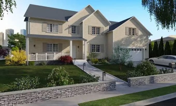 create 3d exterior renders for home facade and house remodel design