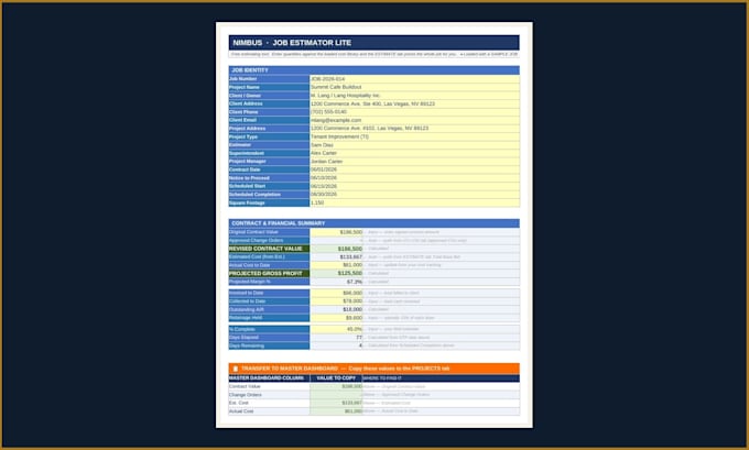 build a contractor estimating and job costing system in one spreadsheet