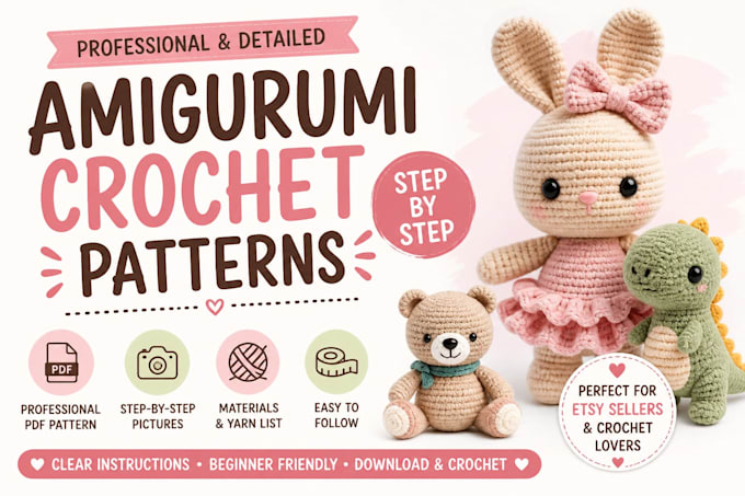 create detailed amigurumi crochet patterns with step by step instructions