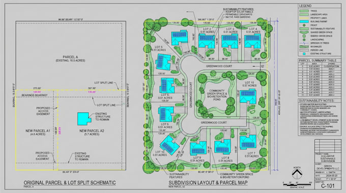 draft site plan, lot split, plat, parcel map and subdivision layout in autocad
