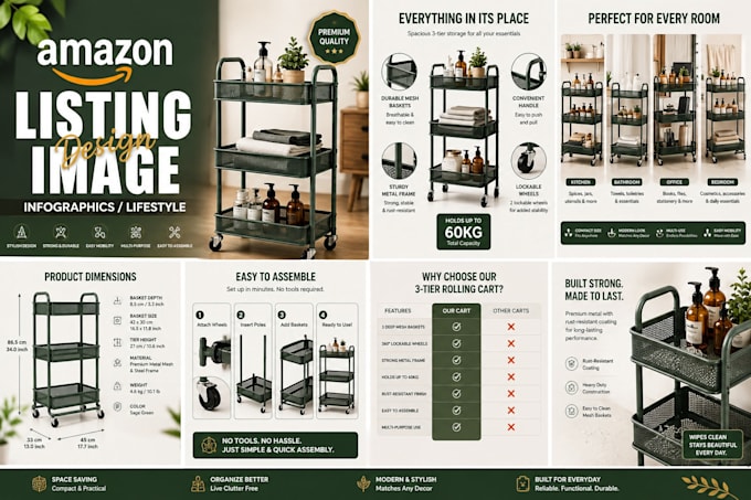 design modern amazon product listing and a content