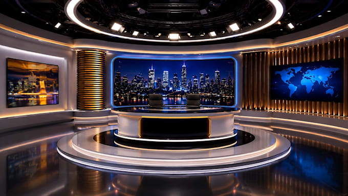 create professional 3d TV studio, news broadcast, virtual production set design