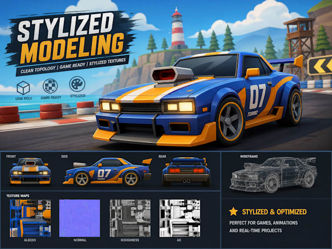 create 3d car and vehicle models for game development and 3d printing